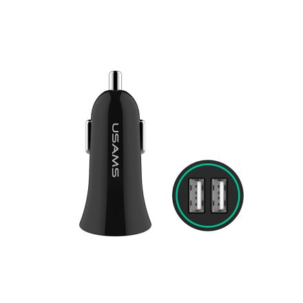 Dupla USB portos autóstöltő + U-Gee 2in1 kábel szett Usams CC013 fekete