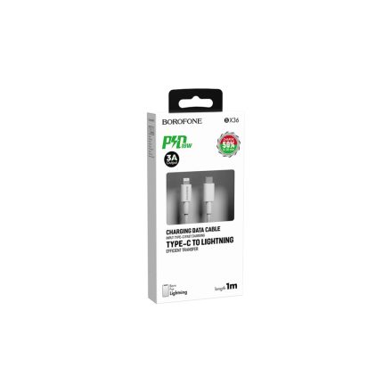 Töltő és adatkábel Type-C/Lightning csatlakozóval 1 méter 3A PD 18W Borofone BX36 Union fehér