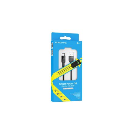 Töltő és adatkábel USB/Type-C csatlakozóval 2.4A 1.2 méter Borofone BU17 Starlight Smart Power Off fekete