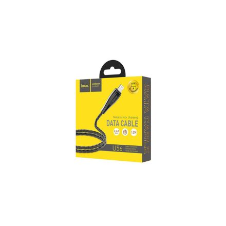 Töltő és adatkábel USB/Lightning csatlakozóval 2.4A 1.2 méter Hoco U56 Metal Armor grafit