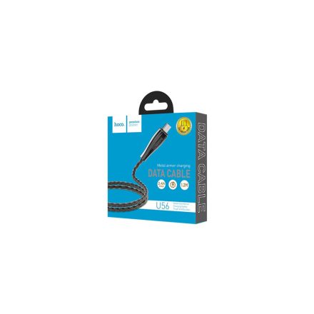 Töltő és adatkábel USB/Micro-USB csatlakozóval 2.4A 1.2 méter Hoco U56 Metal Armor grafit
