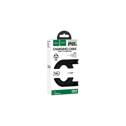 Töltő és adatkábel Type-C/Lightning csatlakozóval 3A 1.2 méter PD 18W Hoco U64 fekete