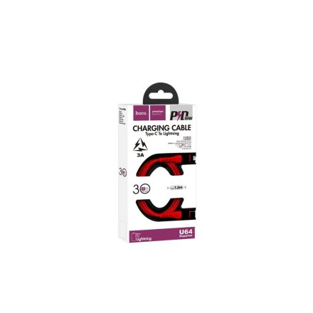 Töltő és adatkábel Type-C/Lightning csatlakozóval 3A 1.2 méter PD 18W Hoco U64 piros