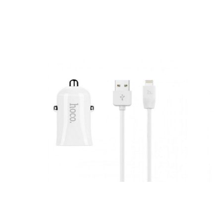 Dupla USB portos autós töltő (lightning töltőkábellel) Hoco Z12 Elite fehér