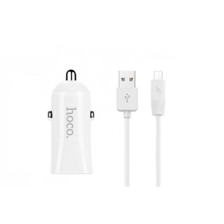 Dupla USB portos autós töltő (micro USB töltőkábellel) Hoco Z12 Elite fehér