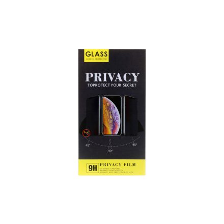 Karc és ütésálló, betekintésgátlós üvegfólia fekete kerettel iPhone 12 Pro Max Full Cover Privacy