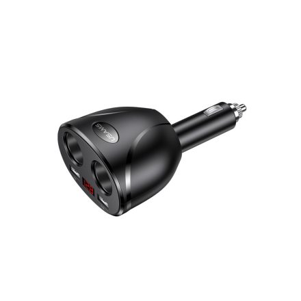 Dupla USB portos dupla szivargyújtós gyorstöltő 96W Usams C16 CC099 Digital fekete