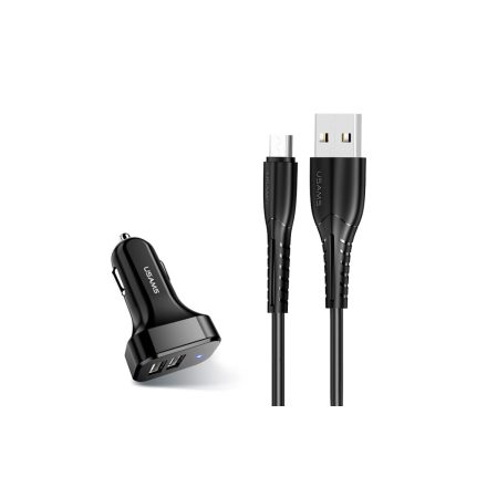 Dupla USB portos autós töltő 2.1A + 1M micro USB kábel fekete