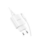 USB portos hálózati töltő 2.1A + Micro USB Kábel 1 méter Borofone BN1 Innovative fehér