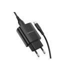 USB portos hálózati töltő 2.1A + Type-C Kábel 1 méter Borofone BN1 Innovative fekete