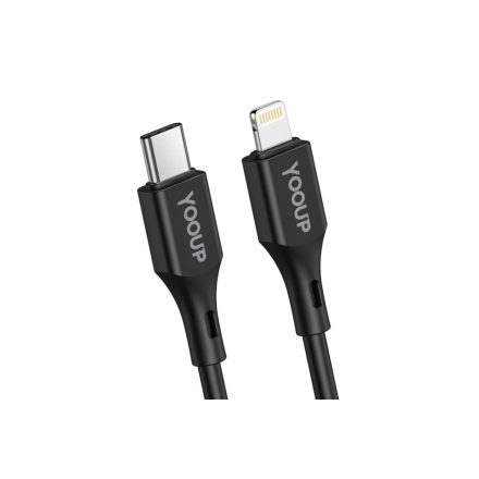 Töltő és adatkábel Type-C/Lightning csatlakozóval 3A PD20W 1 méter YooUp L03 Cool fekete