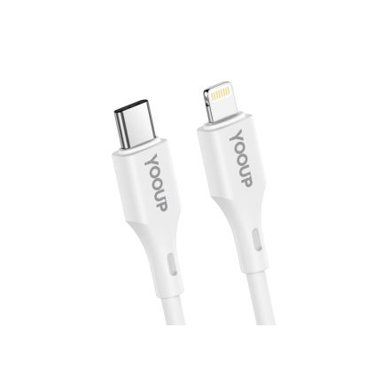 Töltő és adatkábel Type-C/Lightning csatlakozóval 3A PD20W 1 méter YooUp L03 Cool fehér