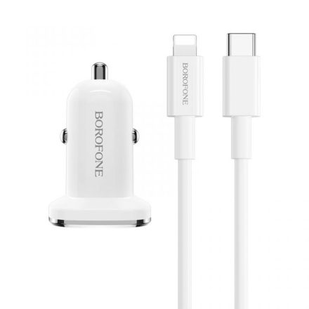 Autós gyorstöltő 18W + lightning/Type-C kábel Borofone BZ12B Lasting 1m