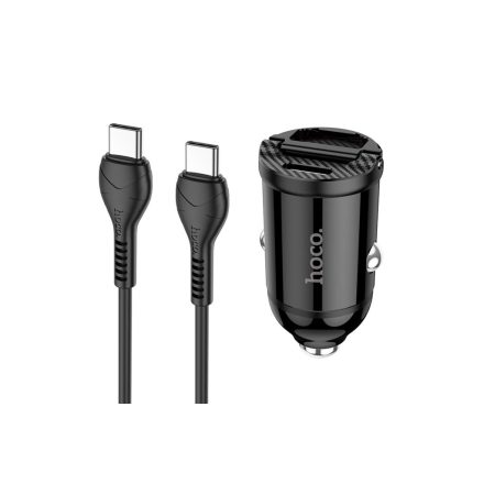 Dupla USB portos autós telefontöltő + Type-C/Type-C kábel Hoco NZ2 Link PD 30W + QC3.0 fekete