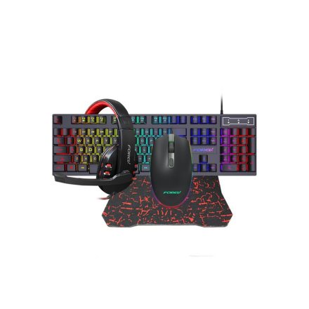 Világítós gamer billentyűzet (magyar) + egér + egérpad + headset Forev FV-Q809 fekete