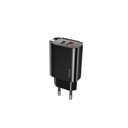 Dupla Portos USB/Type-C hálózati gyorstöltő PD 20W/QC3.0 Usams T35 CC121 fekete