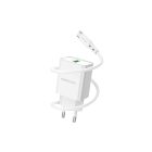 USB portos hálózati gyorstöltő QC3.0 18W + Type-C kábel 1 méter Borofone BN5 Sunlight fehér