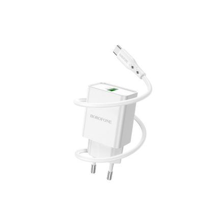 USB portos hálózati gyorstöltő QC3.0 18W + Type-C kábel 1 méter Borofone BN5 Sunlight fehér