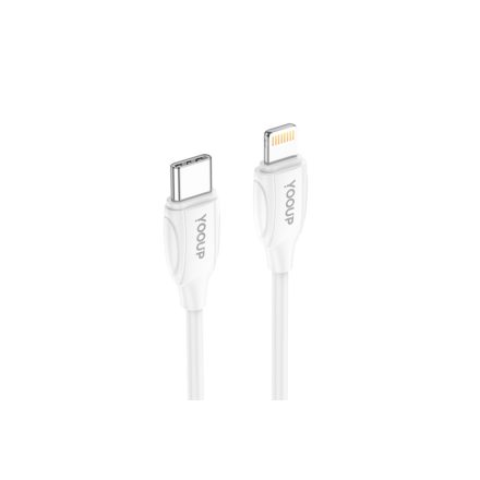 Töltő és adatkábel Type-C/Lightning csatlakozóval PD 20W 2 méter YooUp L01-CC Benefit fehér