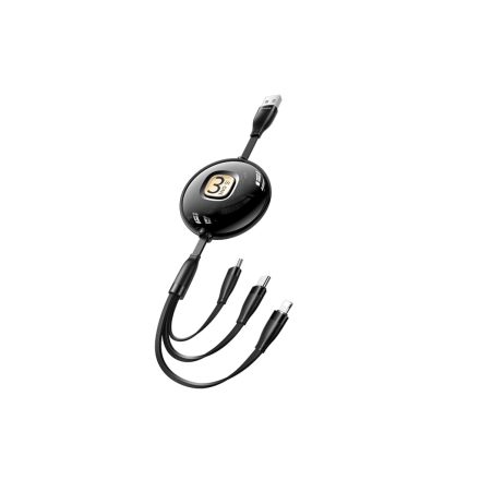 Töltő és adatkábel 3in1 Type-C/Lightning/Micro-USB csatlakozóval öncsévélős 3A 1 méter Usams SJ508 U69 fekete