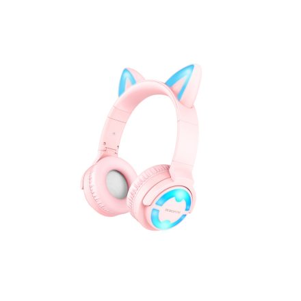 Cicafüles vezetékes fejhallgató, headset 3,5 mm-es Jack csatlakozóval Borofone BO15 Cat Ear pink