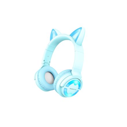 Cicafüles vezetékes fejhallgató, headset 3,5 mm-es Jack csatlakozóval Borofone BO15 Cat Ear kék