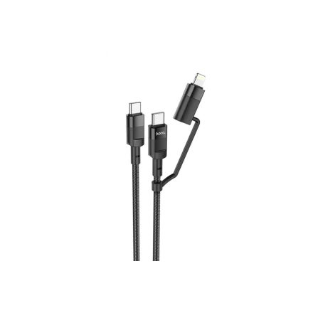 Töltő és adatkábel 2in1 USB/Type-C-Type-C csatlakozóval 100W/PD 20W 1.2 méter Hoco U106 2 fekete