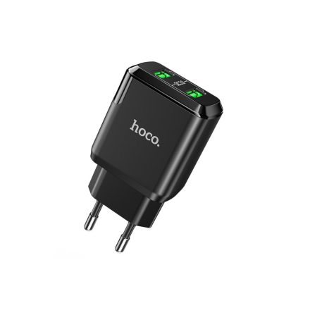 Dupla USB portos hálózati gyorstöltő QC3.0 18W Hoco N6 Charmer fekete