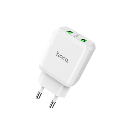 Dupla USB portos hálózati gyorstöltő QC3.0 18W Hoco N6 Charmer fehér