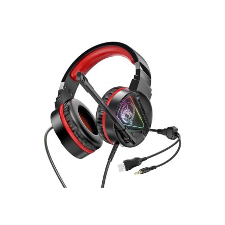 Vezetékes gamer fejhallgató, headset 3,5 mm-es Jack csatlakozóval Hoco W104 Drift piros