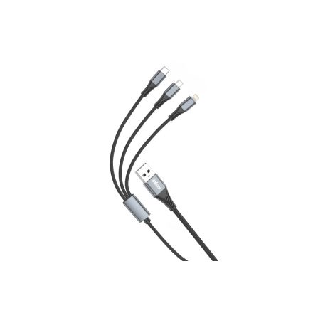 Töltő és adatkábel 3in1 Type-C/Lightning/Micro-USB csatlakozóval 2.1A 1.2 méter Inkax CK-135 fekete