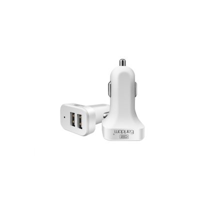Dupla USB portos autós telefontöltő 2.1A + lightning kábel Earldom ES-131 fehér