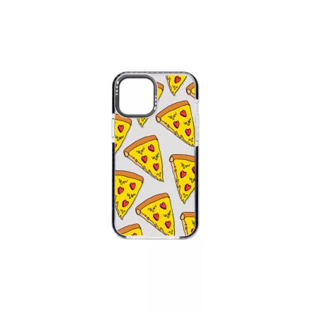 Mintás telefontok Pizza iPhone 13 Pro YooUp átlátszó háttérrel fekete kerettel