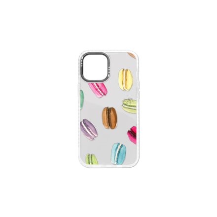 Mintás telefontok Macaron iPhone 13 Pro átlátszó háttérrel fehér kerettel