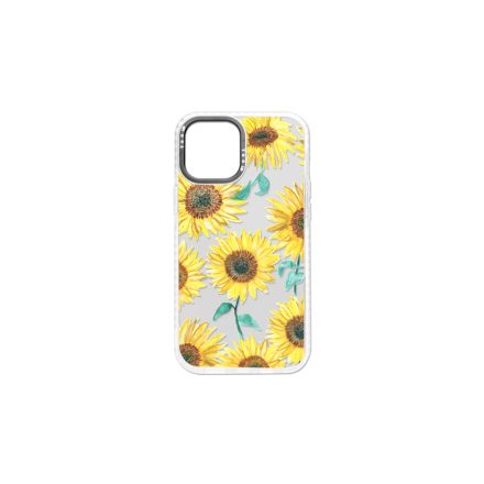 Mintás telefontok Sunflower iPhone 12 Pro Max átlátszó háttérrel fehér kerettel