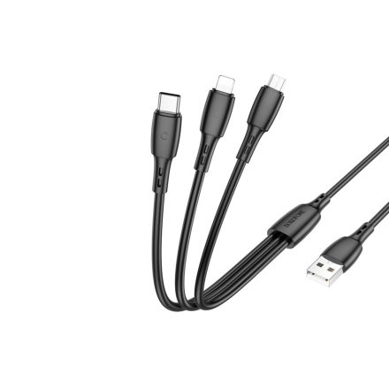 Töltő és adatkábel 3in1 Type-C/Lightning/Micro-USB csatlakozóval 1 méter Borofone BX71 fekete