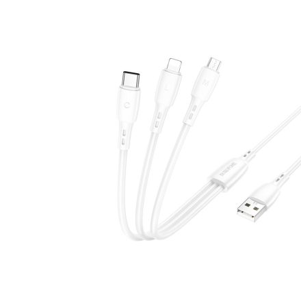 Töltő és adatkábel 3in1 Type-C/Lightning/Micro-USB csatlakozóval 1 méter Borofone BX71 fehér