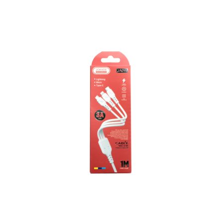 Töltő és adatkábel 3in1 Type-C/Lightning/Micro-USB csatlakozóval 3A 1 méter Jokade JA011 fehér