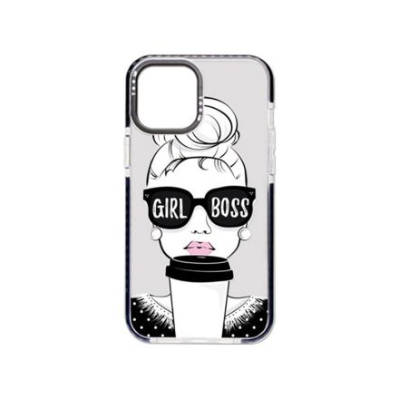 Mintás telefontok Girl Boss iPhone 14 Pro 6.1 YooUp átlátszó háttérrel fekete kerettel