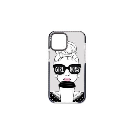 Mintás telefontok Girl Boss iPhone 14 Pro 6.1 YooUp átlátszó háttérrel fekete kerettel