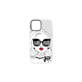   Mintás telefontok Girl Black iPhone 14 Plus 6.7 YooUp átlátszó háttérrel fehér kerettel