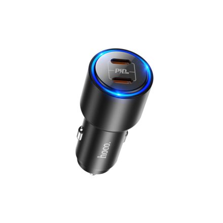 Dupla Type-C portos autós gyorstöltő Hoco NZ3 átlátszó Way PD 40W + QC 3.0 fekete