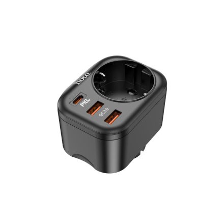 2 USB/1 Type-C Portos hálózati gyorstöltő PD 20W konnektorral Hoco NS3 Multifunctional fekete