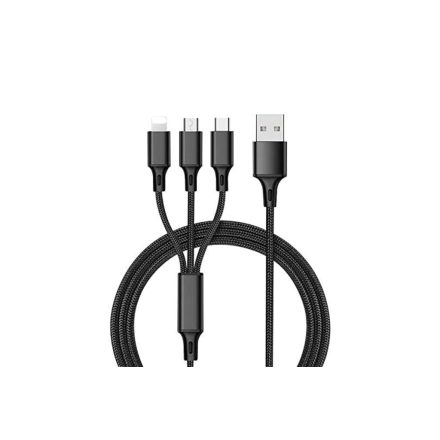 Töltő és adatkábel 3in1 Type-C/Lightning/Micro-USB csatlakozóval 1 méter Davin DS-IMC01 fekete
