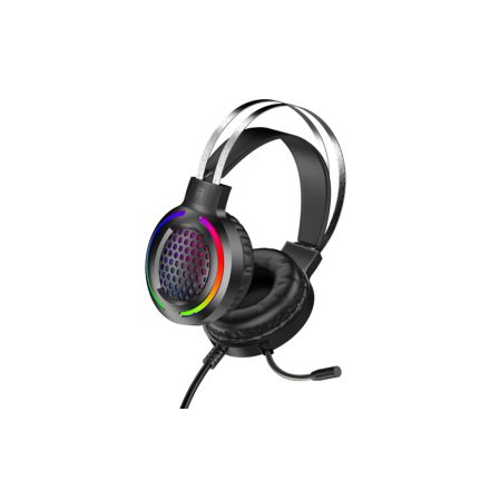 Vezetékes gamer fejhallgató, headset 3,5 mm-es Jack csatlakozóval Kakusiga KSC-454 RGB LED fekete