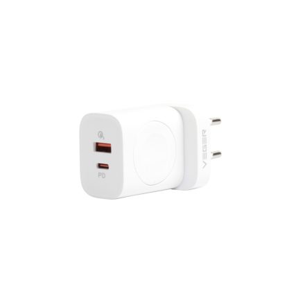 Dupla Portos USB/Type-C/Wireless hálózati gyorstöltő PD 20W/QC3.0 Veger W002 PD 20W fehér