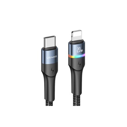 Töltő és adatkábel Type-C/Lightning csatlakozóval PD 20W 1.2 méter Usams U76 SJ538 fekete
