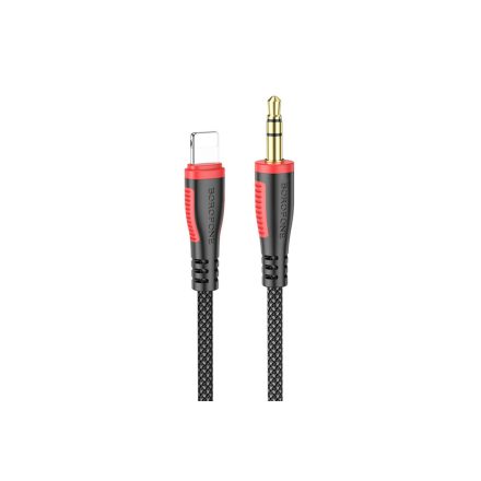 3.5 mm-es Jack/Lightning csatlakozós audiókábel 1 méter Borofone BL14 Digital Audio fekete