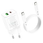 Type-C és USB portos hálózati gyorstöltő (PD)20W+QC3.0 Type-C kábellel Borofone BN7 fehér