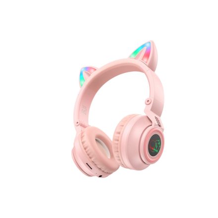 Bluetooth fejhallgató, stereo headset Borofone BO18 Cat Ear pink